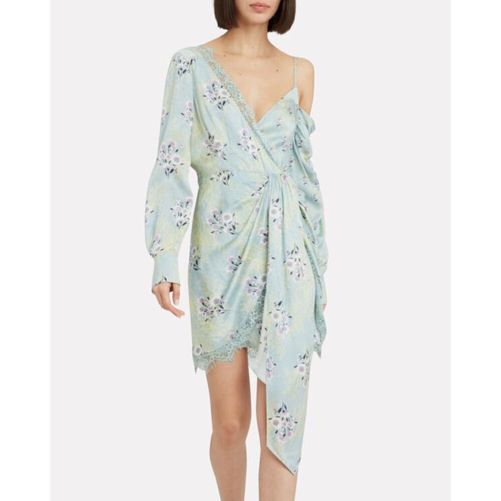 Self Portrait Floral Asymmetric Crepe  Mini Dress In Multi Size 4 US